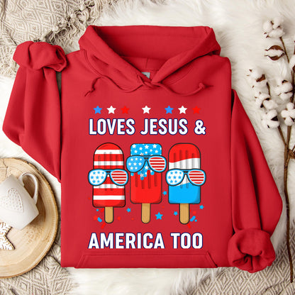 Boy Loves Jesus America Too Popsicle 4th July Christian Kids Hoodie