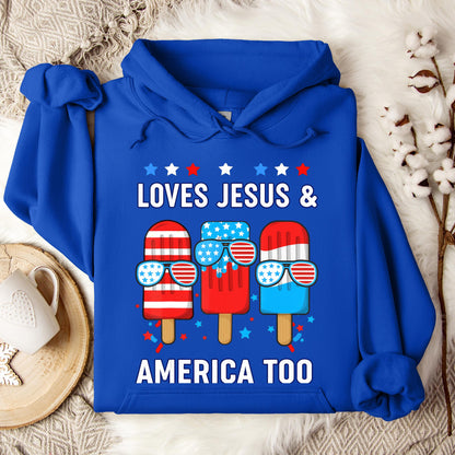 Boy Loves Jesus America Too Popsicle 4th July Christian Kids Hoodie