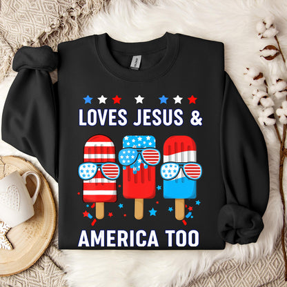 Boy Loves Jesus America Too Popsicle 4th July Christian Kids Sweatshirt