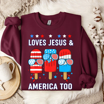 Boy Loves Jesus America Too Popsicle 4th July Christian Kids Sweatshirt