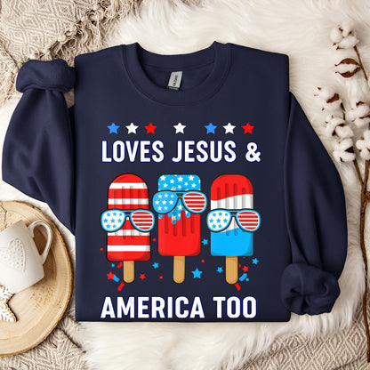 Boy Loves Jesus America Too Popsicle 4th July Christian Kids Sweatshirt
