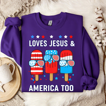 Boy Loves Jesus America Too Popsicle 4th July Christian Kids Sweatshirt
