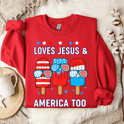 Boy Loves Jesus America Too Popsicle 4th July Christian Kids Sweatshirt