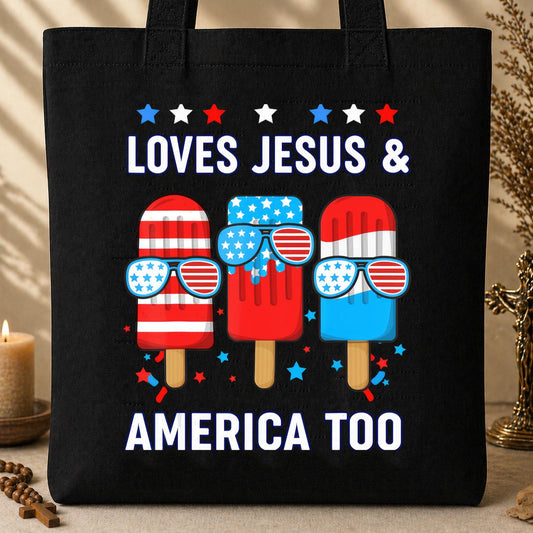 Boy Loves Jesus America Too Popsicle 4th July Christian Kids Tote Bag