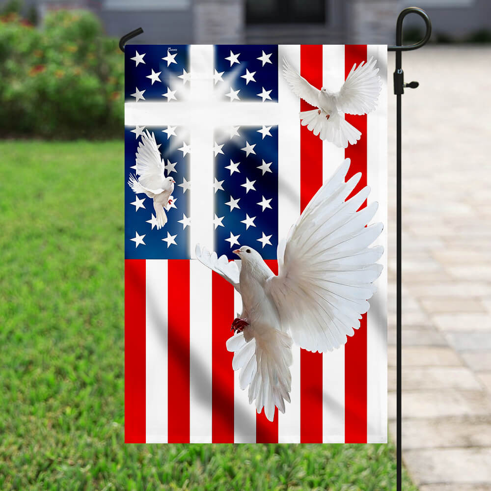 Peace Dove Christian Cross American Flag