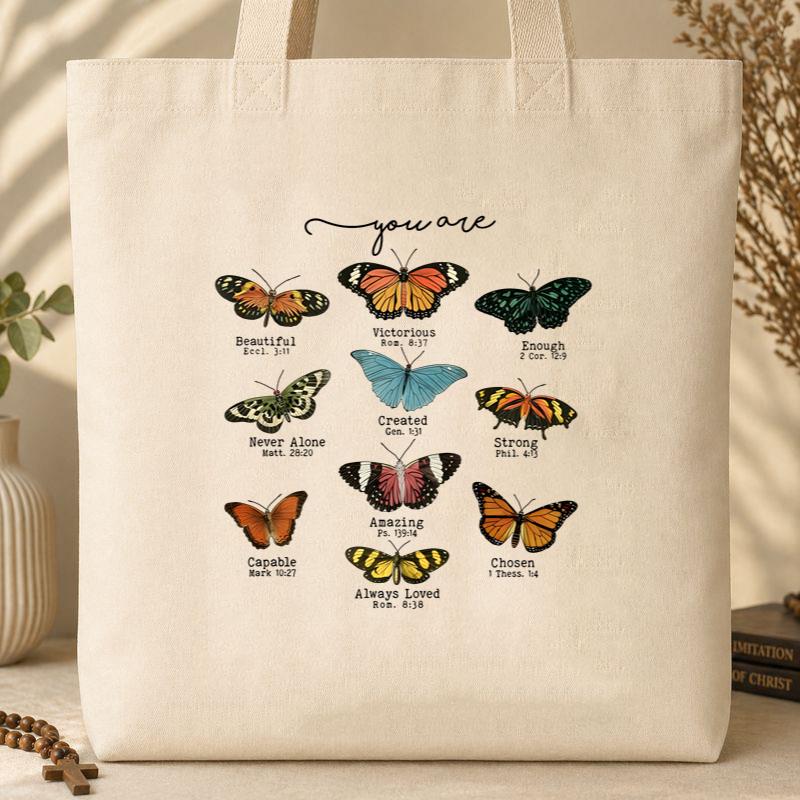 Butterflies Bible Verse Tote Bag