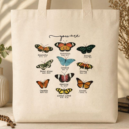 Butterflies Bible Verse Tote Bag