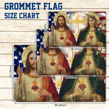 Jesus And Mary Grommet Flag Two Loving Hearts