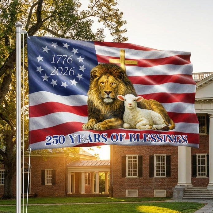 250 Years of Blessings American Grommet Flag,  Jewish The Lamb And Lion of Judah Decor