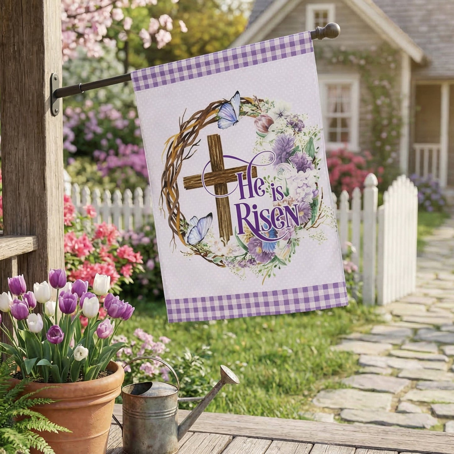 Easter Cross He Is Risen Flag