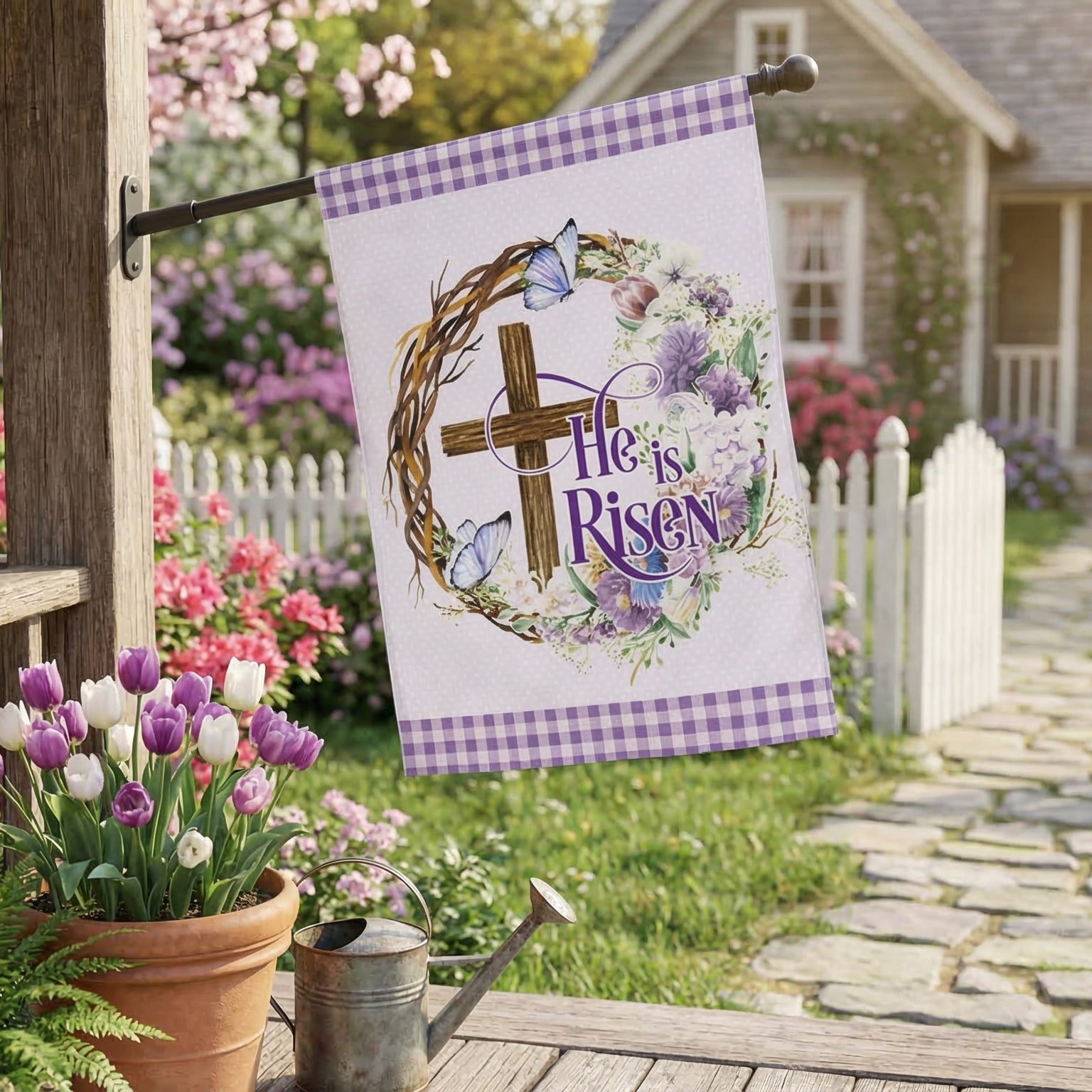 Easter Cross He Is Risen Flag