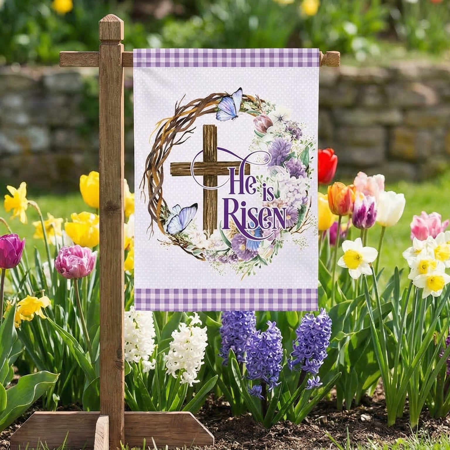 Easter Cross He Is Risen Flag