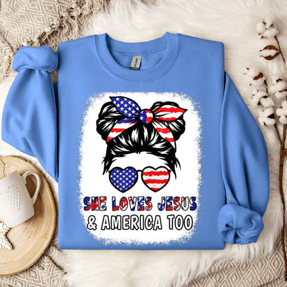 Christian 4th July Shirt Love Jesus & America USA Flag Girl Sweatshirt