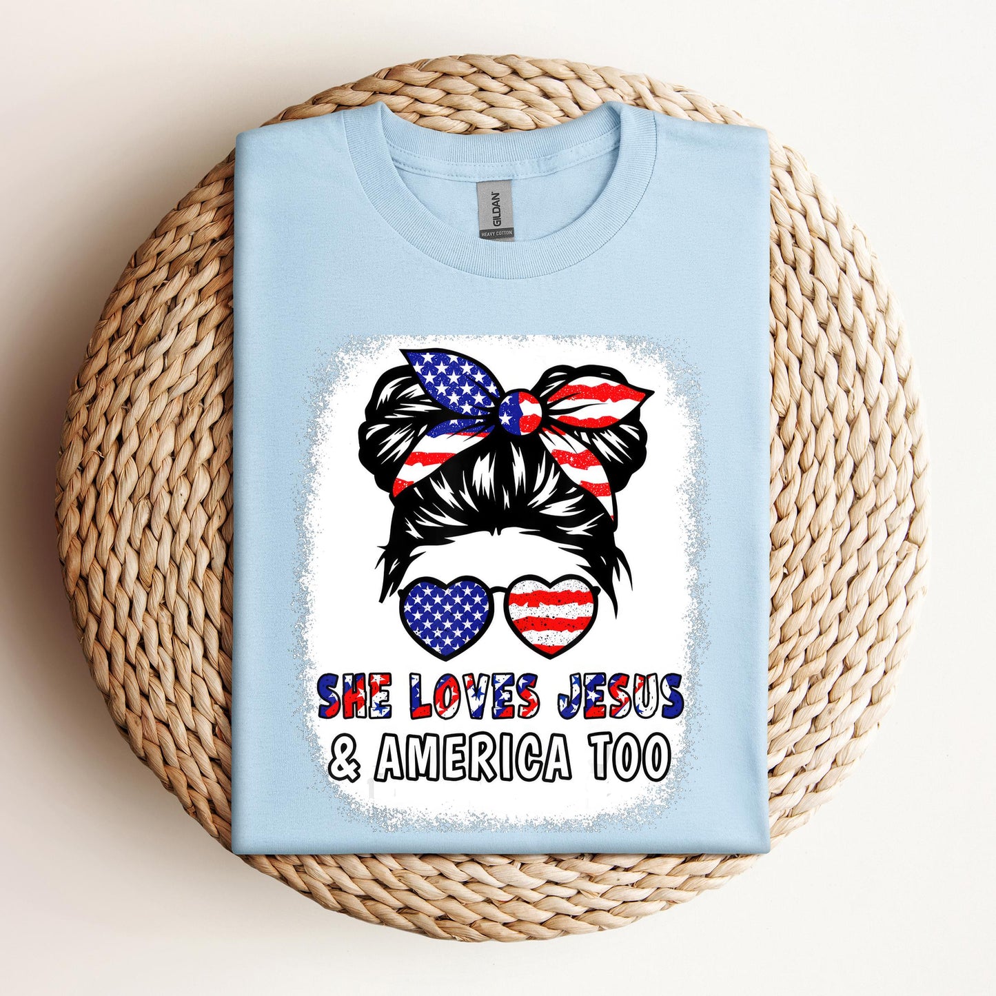 Christian 4th July Shirt Love Jesus & America USA Flag Girl