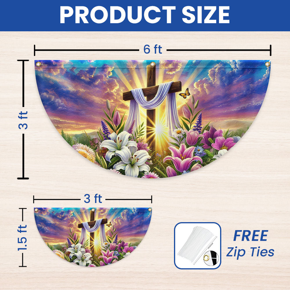 Easter Christian Cross Non-Pleated Fan Flag