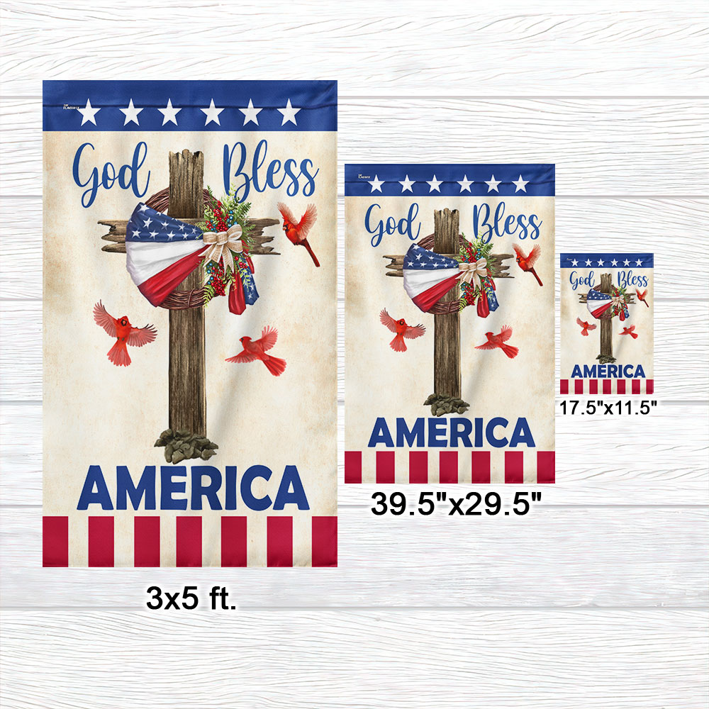 Flagwix American Flag - Christian Cross American Wreath God Bless America Flag