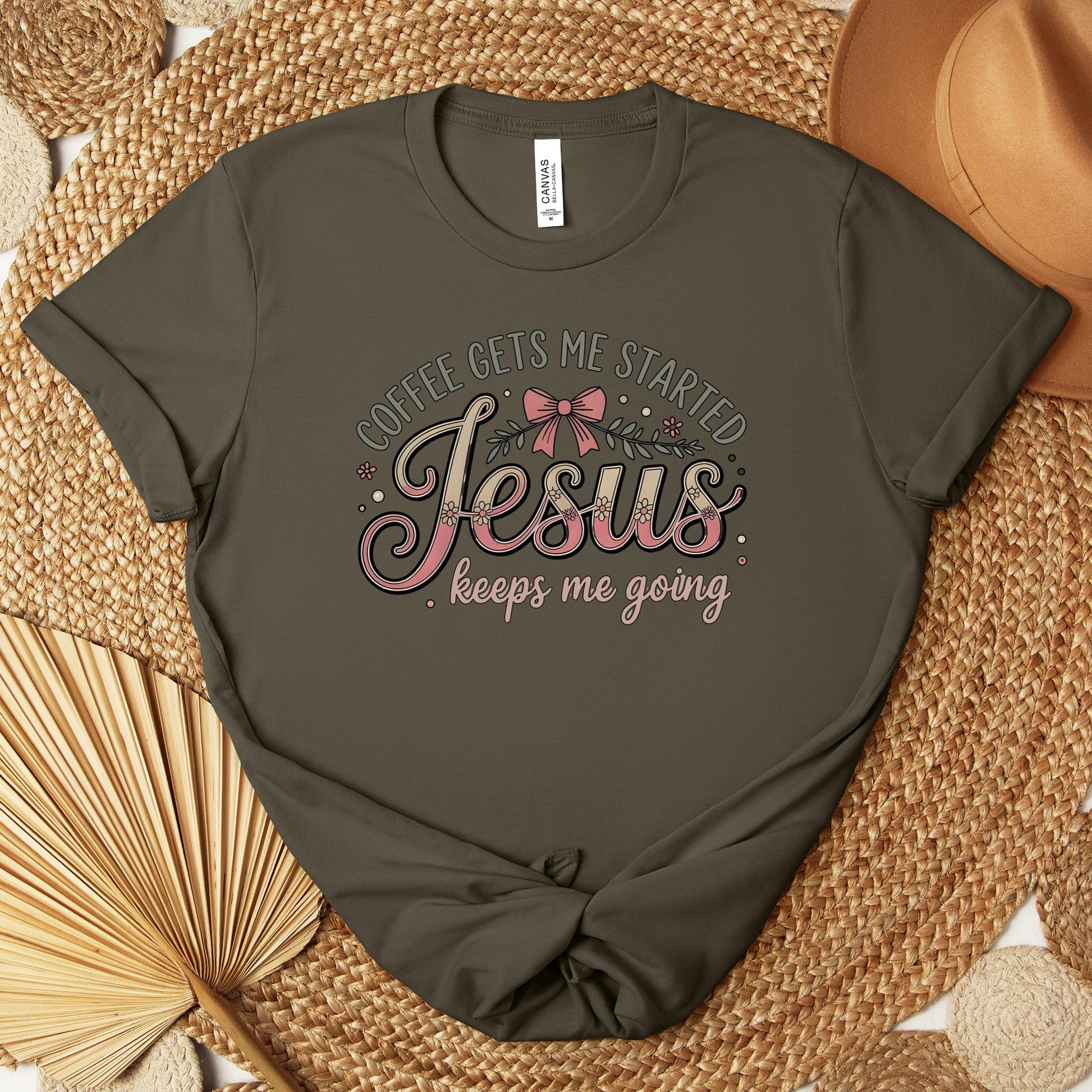 Coffee Gets Me Started Jesus Keeps Me Going 01 Premium T-shirt