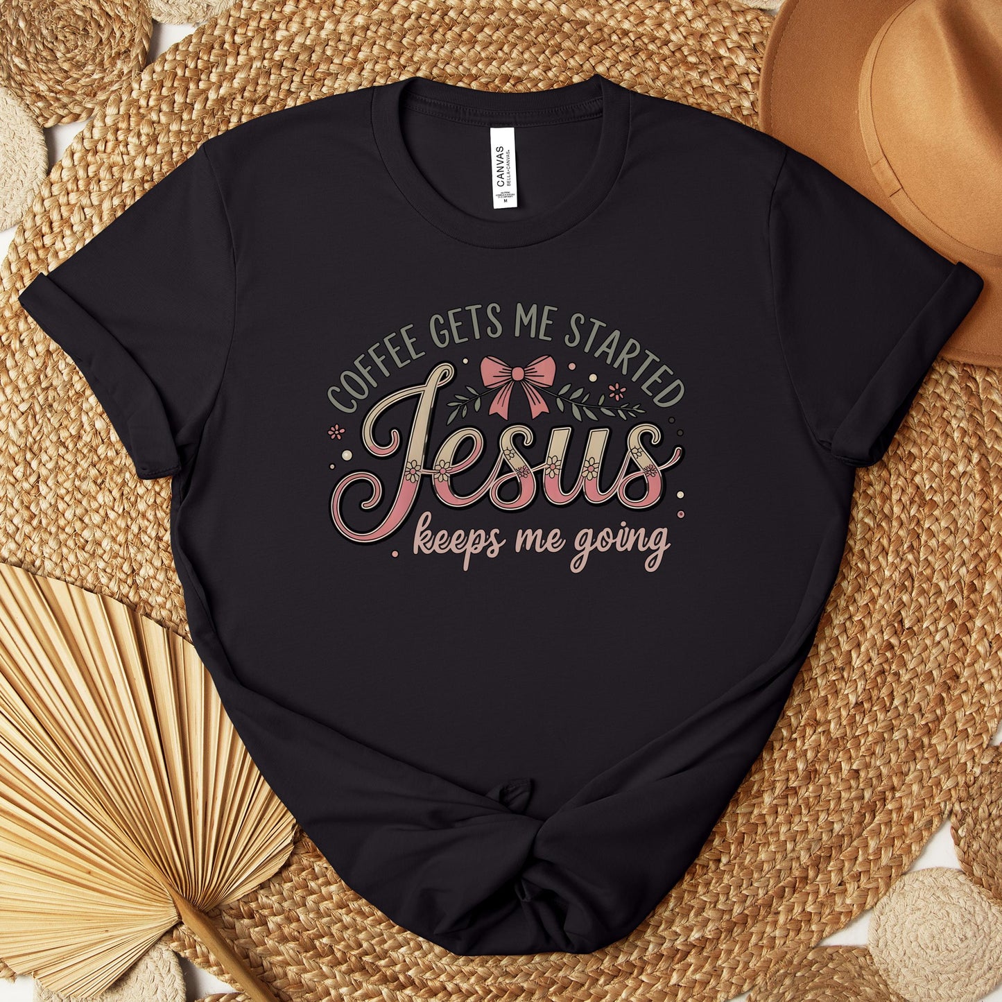 Coffee Gets Me Started Jesus Keeps Me Going 01 Premium T-shirt