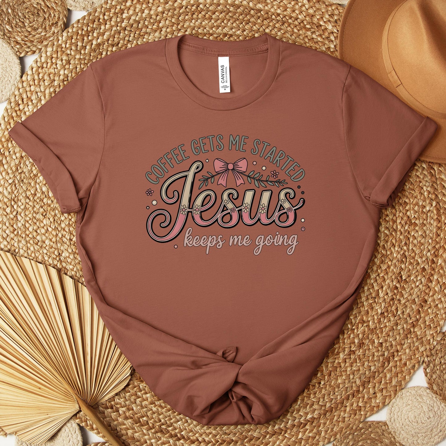 Coffee Gets Me Started Jesus Keeps Me Going 01 Premium T-shirt