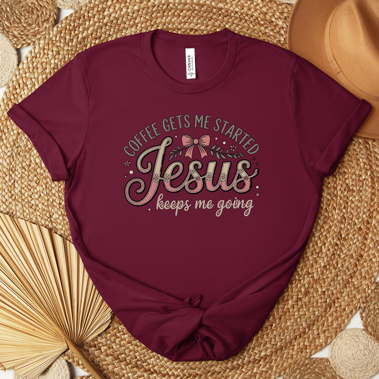 Coffee Gets Me Started Jesus Keeps Me Going 01 Premium T-shirt