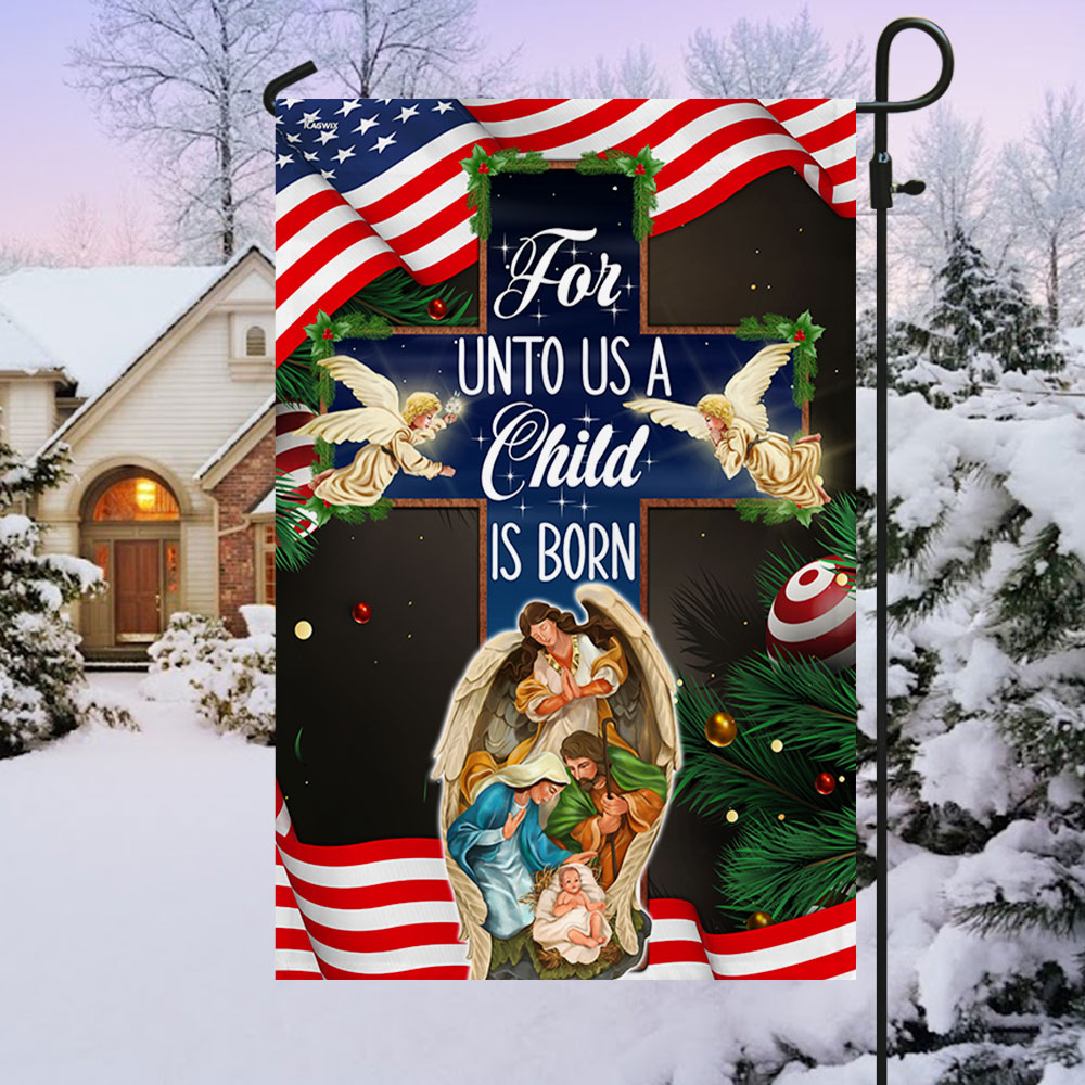 Nativity of Jesus Holy Night Christmas Christian Cross For Unto Us A Child Is Born Flag