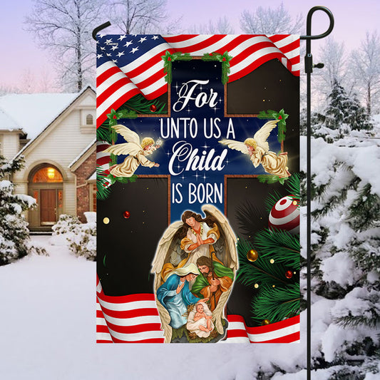 Nativity of Jesus Holy Night Christmas Christian Cross For Unto Us A Child Is Born Flag