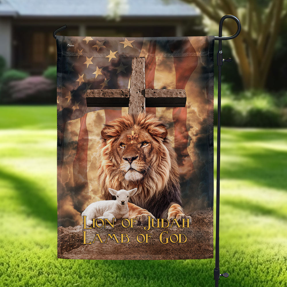 Lion of Judah, Lamb of God Cross American Flag 3 Day-Shipping 3-Day Shipping