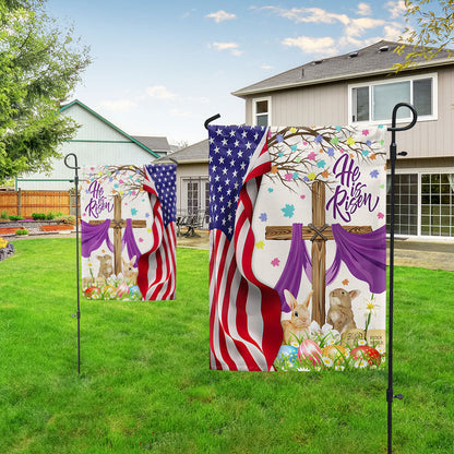 Easter Rabbit Jesus Cross He Is Risen American Flag