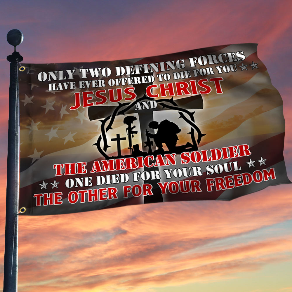 U.S. Veteran Day Jesus And Soldiers Grommet Flag