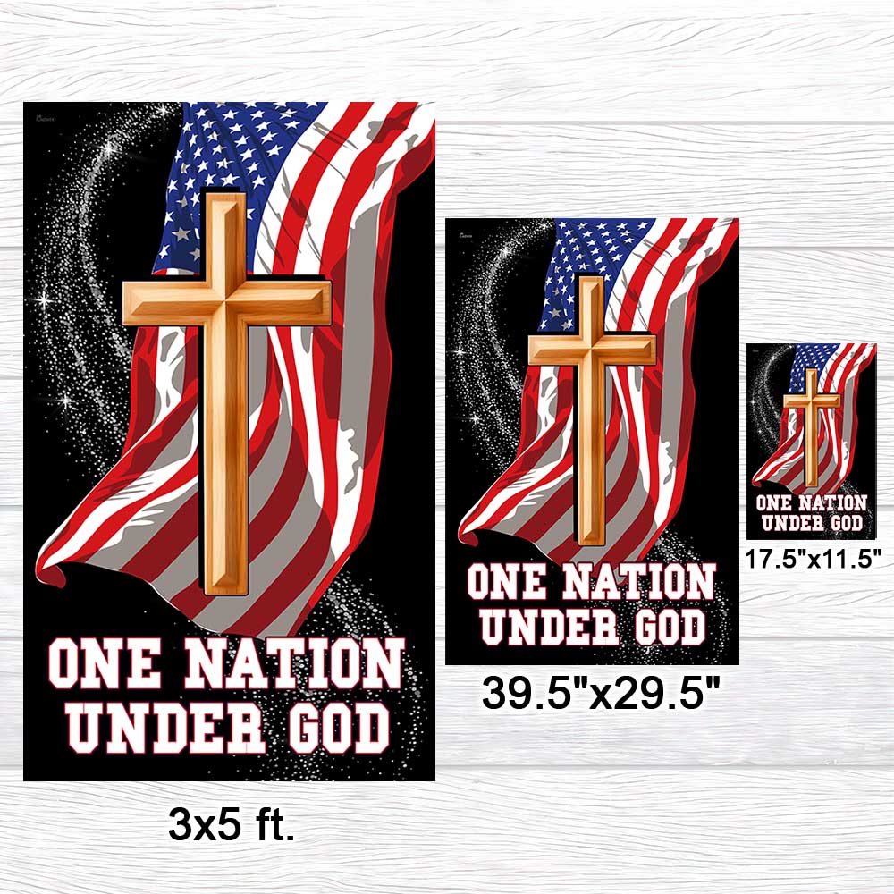 One Nation Under God Christian Cross American Flag