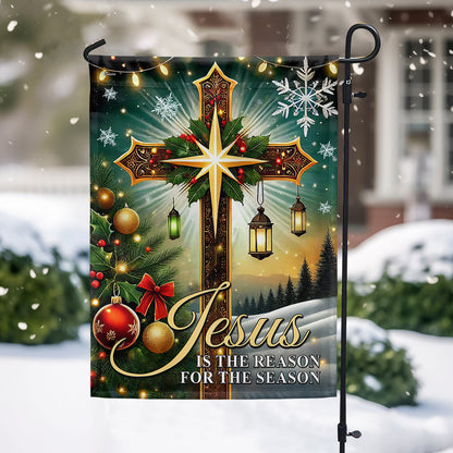 Christian Cross Christmas Flag Jesus Is The Reason For The Season Flag