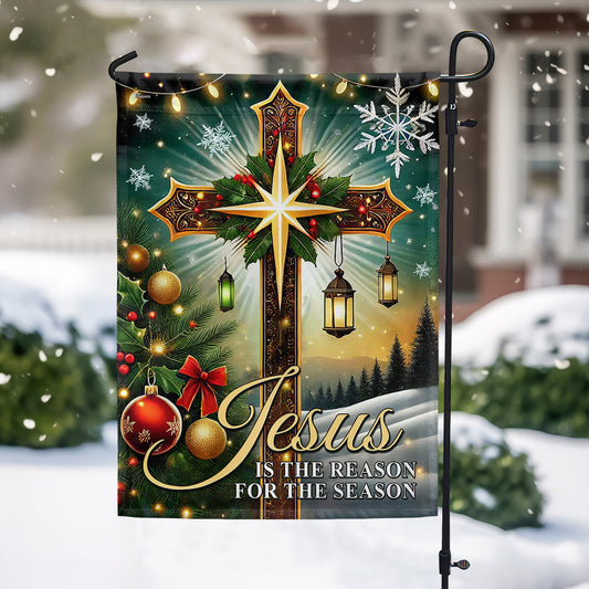 Christian Cross Christmas Flag Jesus Is The Reason For The Season Flag