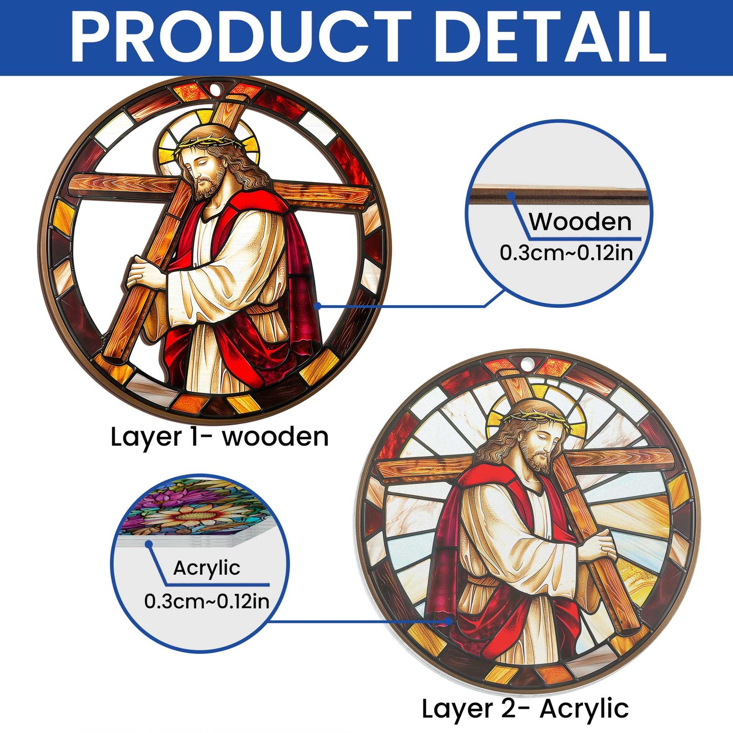 Jesus Holding A Cross 2 Layered Hanging Suncatcher