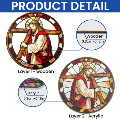 Jesus Holding A Cross 2 Layered Hanging Suncatcher