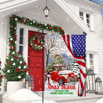 Red Truck Christmas Christian Cross Flag Only Jesus Can Make Way Where There Is No Way