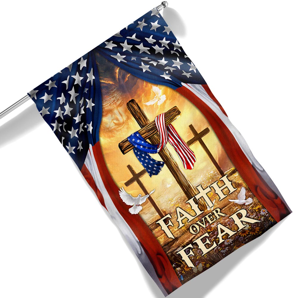 Christian Cross American Flag Faith Over Fear