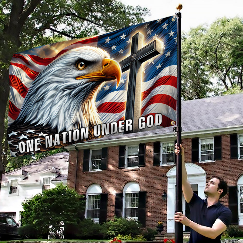 One Nation Under God Christian Cross Eagle Grommet Flag