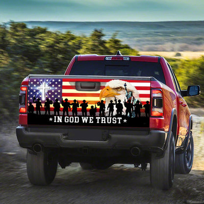 In God We Trust Christian Cross Veterans Day American Eagle Truck Tailgate Decal Wrap
