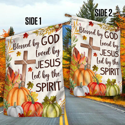 Fall Christian Cross Flag Blessed By God Loved By Jesus Led By The Spirit Flag