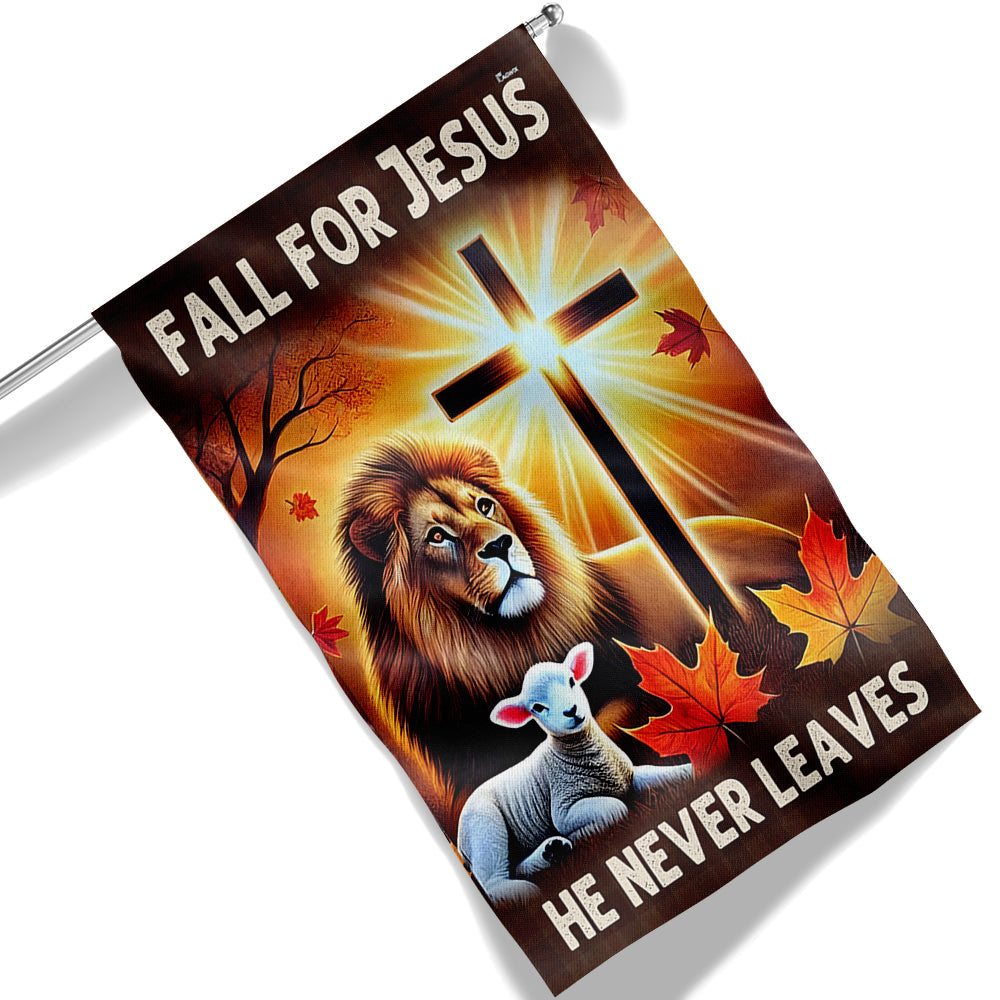 Jesus Fall Flag Fall For Jesus He Never Leaves God Lion of Judah Flag