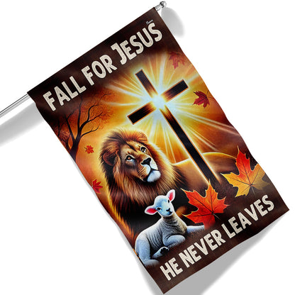 Jesus Fall Flag Fall For Jesus He Never Leaves God Lion of Judah Flag