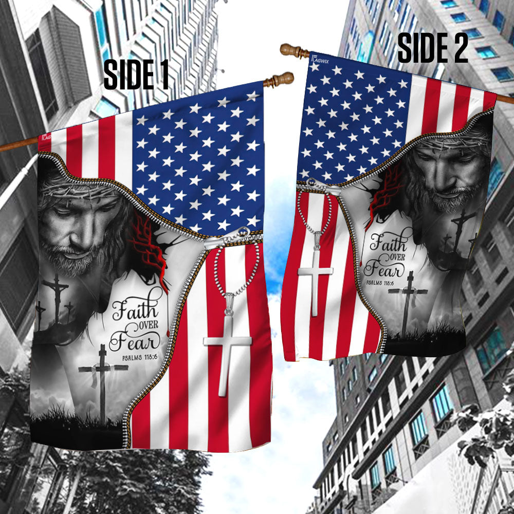 Faith Over Fear. Jesus Under American Flag