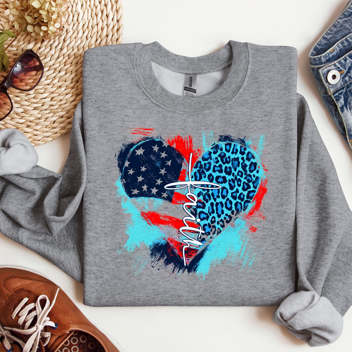 Faith Cross Flag Heart  01