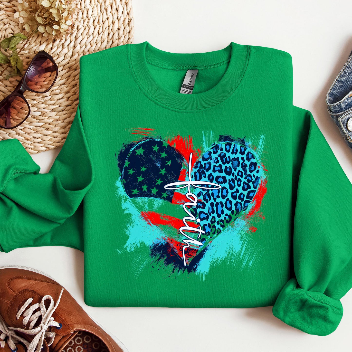 Faith Cross Flag Heart  01