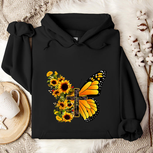 Faith Cross With Butterfly and Sunflower Hoodie
