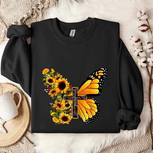 Faith Cross With Butterfly and Sunflower Sweatshirt
