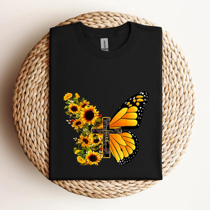 Faith Cross With Butterfly and Sunflower
