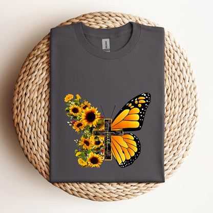 Faith Cross With Butterfly and Sunflower