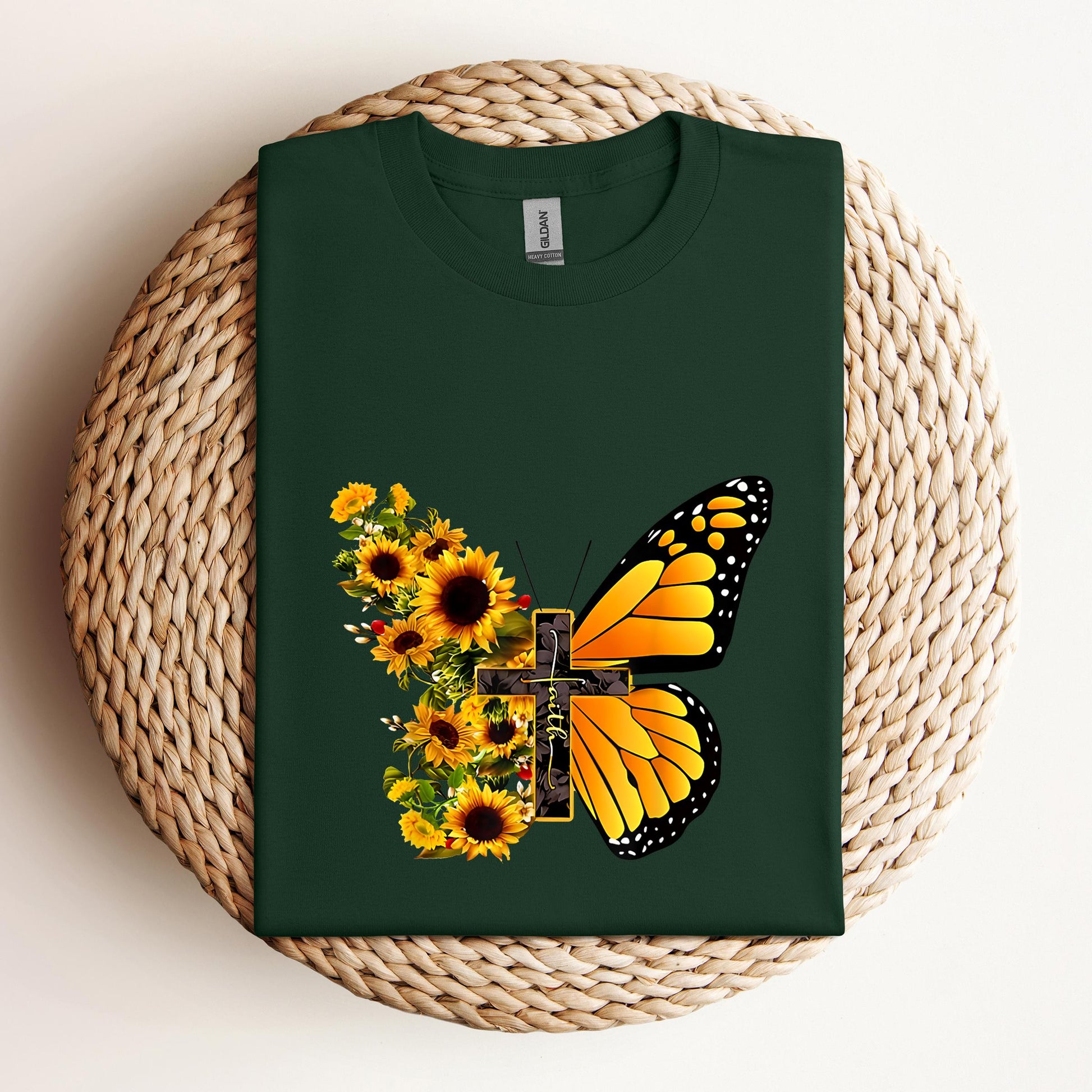 Faith Cross With Butterfly and Sunflower