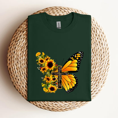 Faith Cross With Butterfly and Sunflower